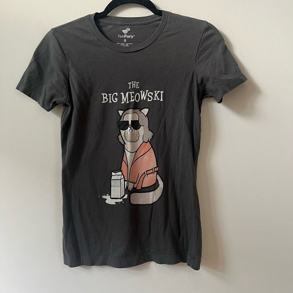 Tee Fury Women's Short Sleeve The Big Meowski Graphic T-Shirt Gray Size Small